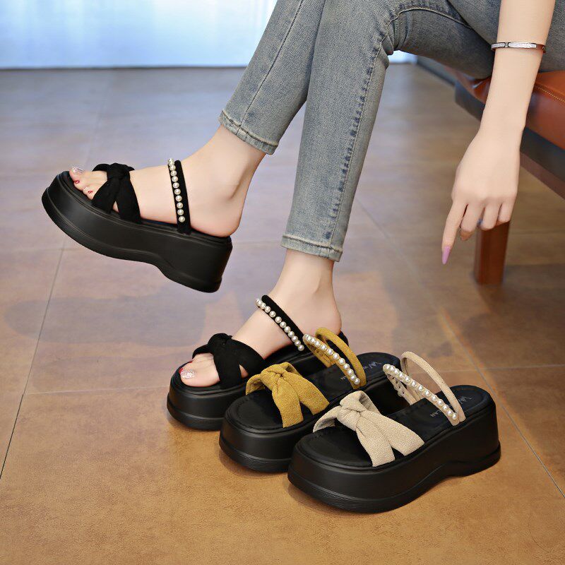 两穿厚底a凉拖鞋女夏外穿2025新款小个子增高7厘米凉鞋松糕小码33