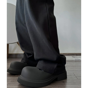 德比鞋黑a色男鞋2024新款夏季厚底增高大头鞋休闲哑光男圆头皮鞋