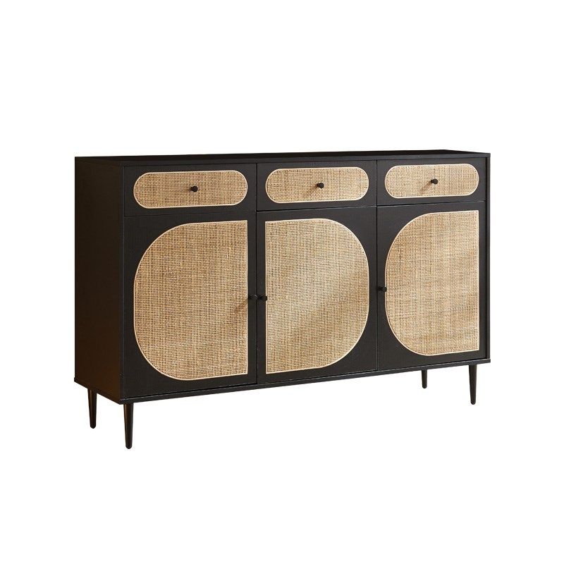 侘寂风中古餐边柜日式藤编储物柜推拉门小户型客厅U玄关柜茶水柜,住宅家具,餐边柜,淘宝优惠券,粉丝福利购,淘宝优惠卷