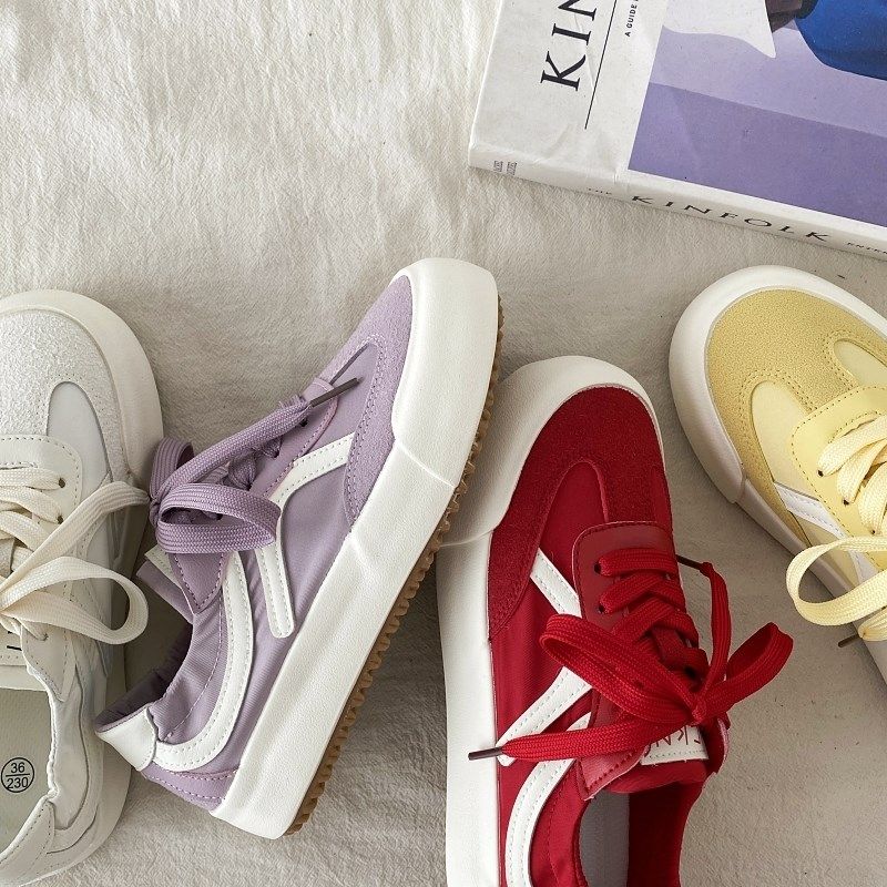 喜叔 夏季薄款紫色板鞋女2v025新款透气帆布小白鞋厚底休闲德训鞋,女鞋,休闲板鞋,淘宝优惠券,粉丝福利购,淘宝优惠卷