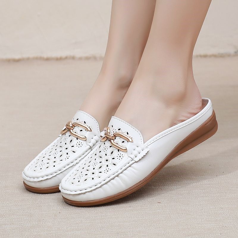 包头平底镂空软底皮凉拖2023新款女夏季妈妈休闲鞋外穿Z洞洞半拖,女鞋,包头拖,淘宝优惠券,粉丝福利购,淘宝优惠卷