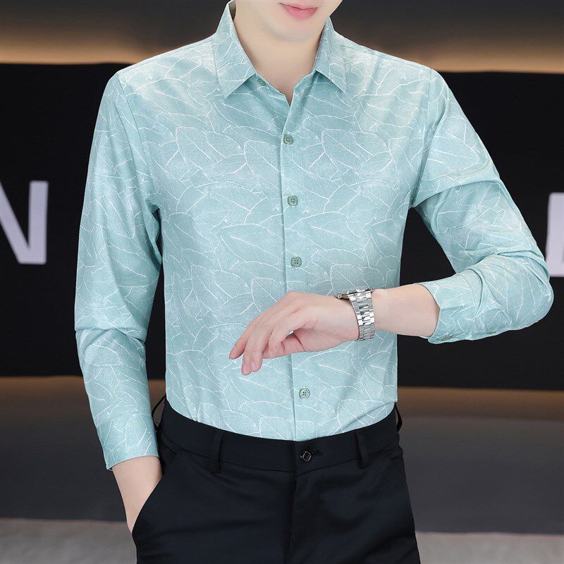 免烫抗皱商务衬衫男士夏季长袖高档洋气成L熟时尚男人夏天弹力衬