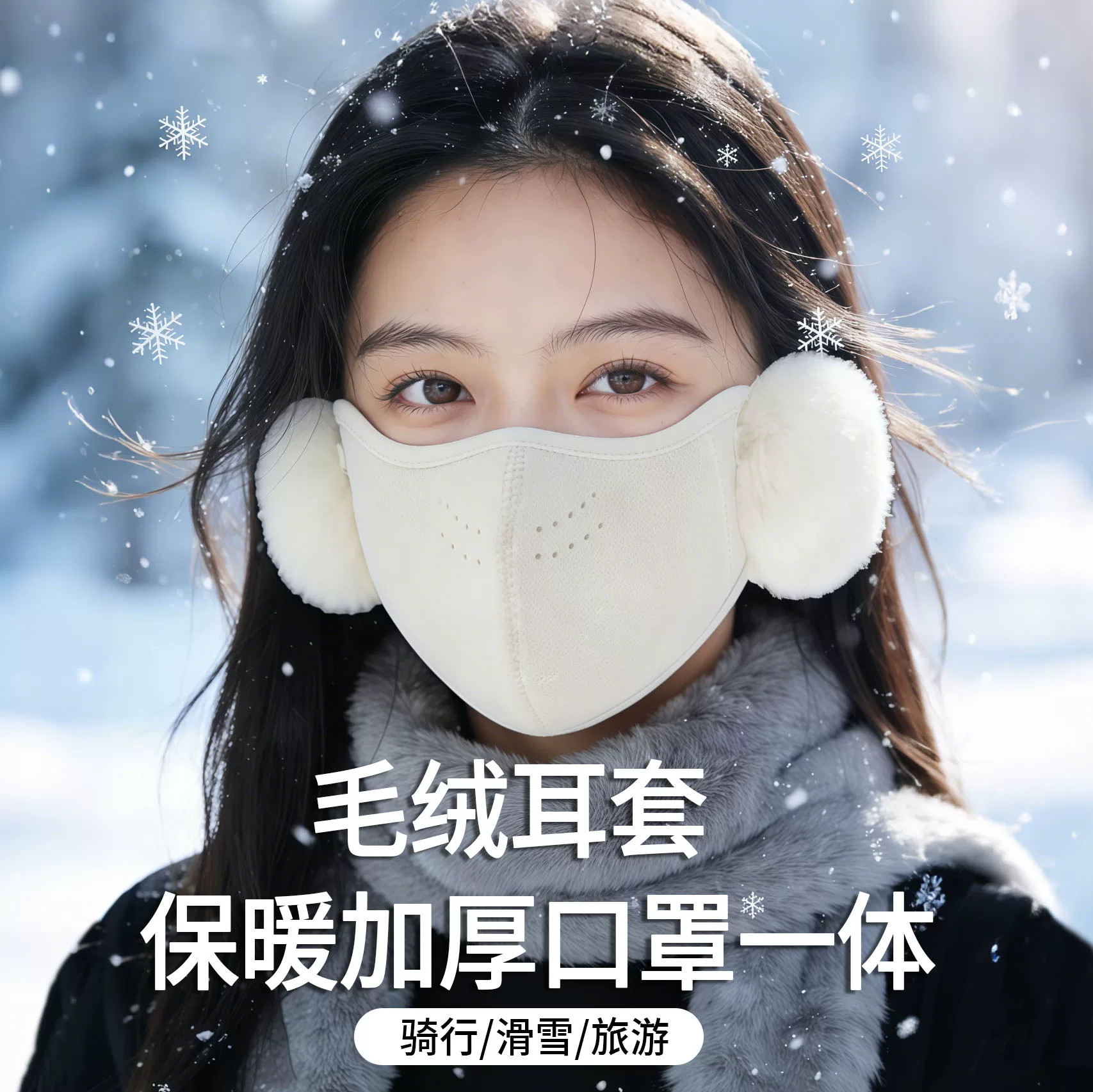 冬季加厚毛绒防风保暖口罩女面罩