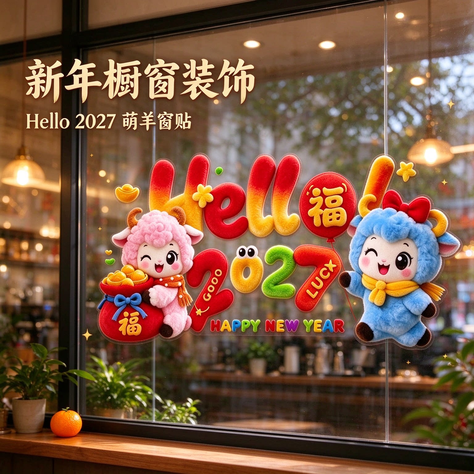 2027羊年萌羊春节玻璃窗花贴喜庆