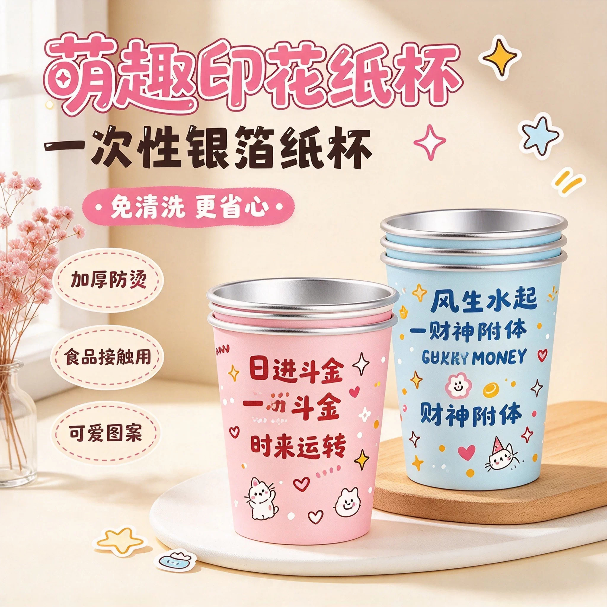 一次性银箔加厚防烫纸杯卡通纸杯