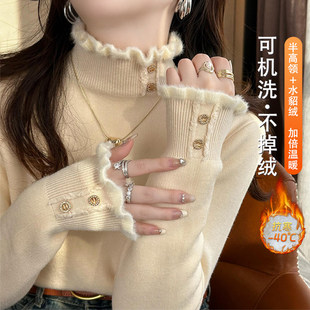 毛衣女款2025新款爆款外穿半高领打底衫保暖冬季内搭加绒加厚上衣