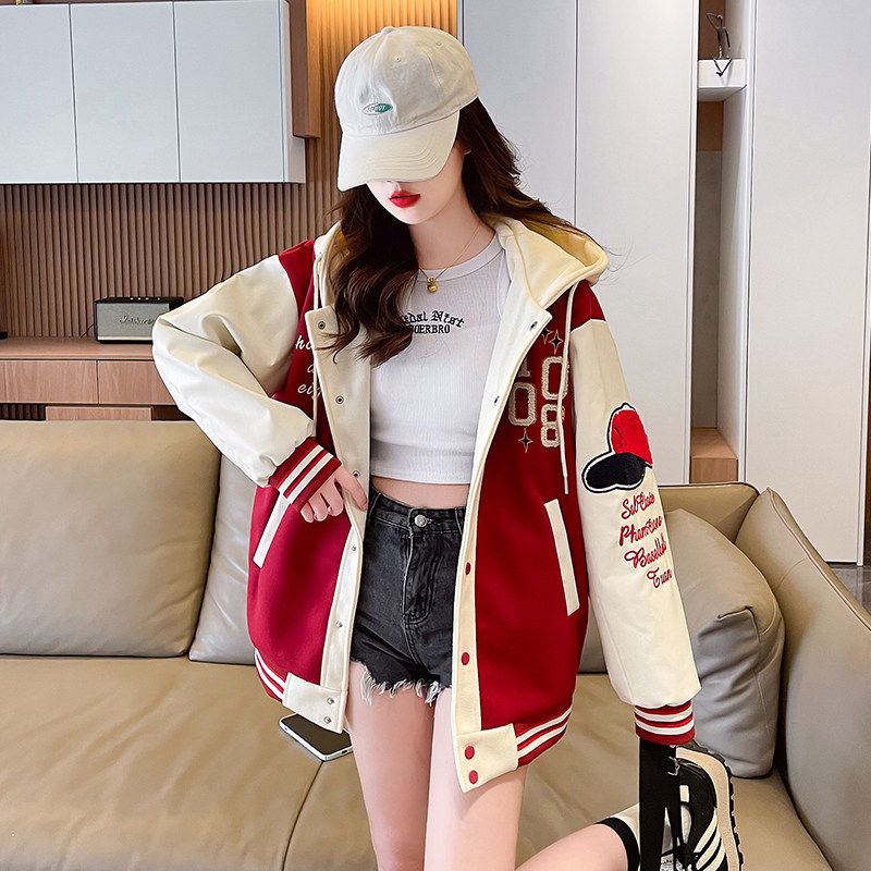 开春美式棒球服外套女春秋休闲夹克上衣2025新款初中学生大童棉服图片