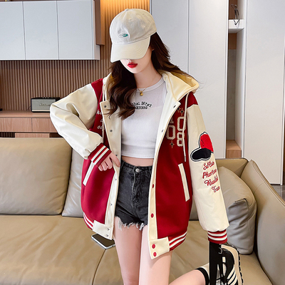 开春美式棒球服外套女春秋休闲夹克上衣2025新款初中学生大童棉服