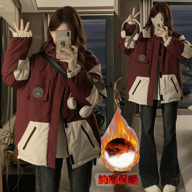 羽绒棉服女2024冬季新款棉衣宽松大码学生连帽休闲加厚保暖冲锋衣