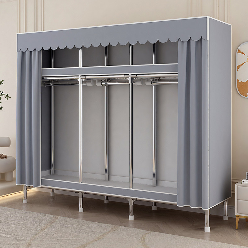 简易衣柜家用卧室结实耐用全钢架加粗加厚钢管组装布衣柜出租房用