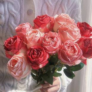 彷真花玫瑰花渐层逼真假花永生高级感摆设装饰家居好物花束氛围感
