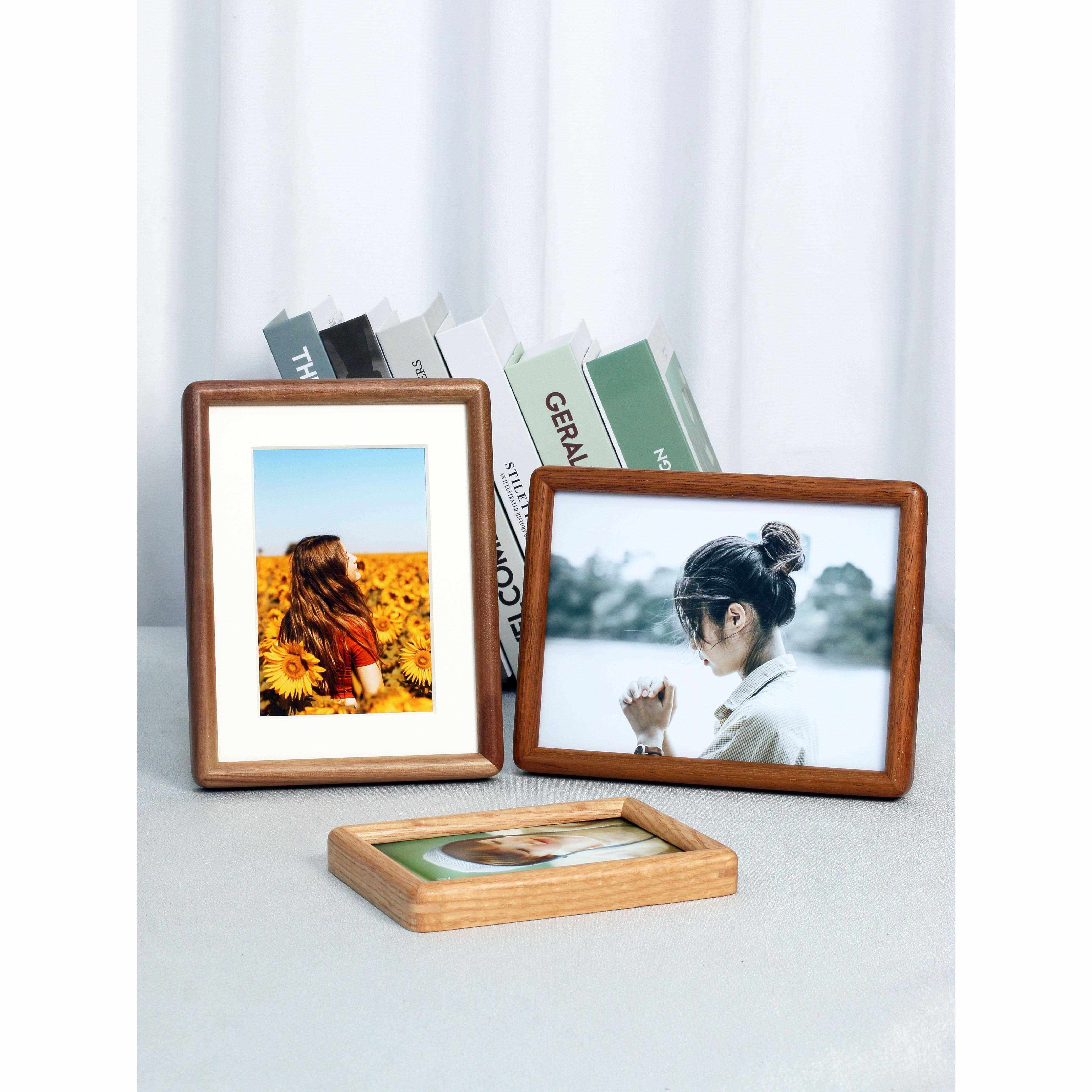 相框摆台挂墙实木环保钢化玻璃圆角高级感榫卯免费洗照片67810A4