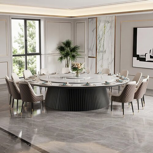 现代极简酒店岩板电动餐桌大圆桌