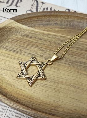 Anti Form朋克复古风六芒星花纹钛钢吊坠项链个性男女士潮流时尚