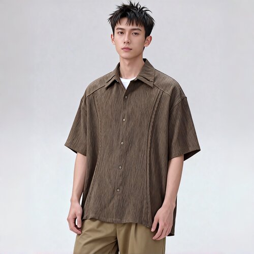Anti Form复古肌理感翻领短袖衬衫男2026夏季新款高级感宽松衬衣