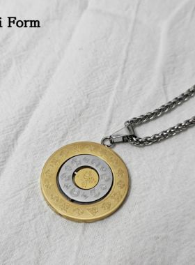 Anti Form复古可转动十二生肖九宫八卦文殊吊坠钛钢护身符项链