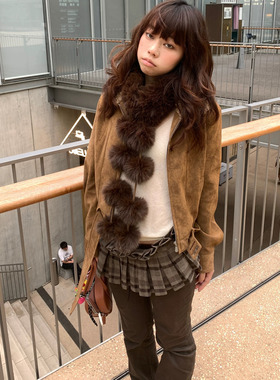 Anti Form百搭神器仿狐狸气质毛绒围巾女秋冬毛球可爱围脖厚保暖