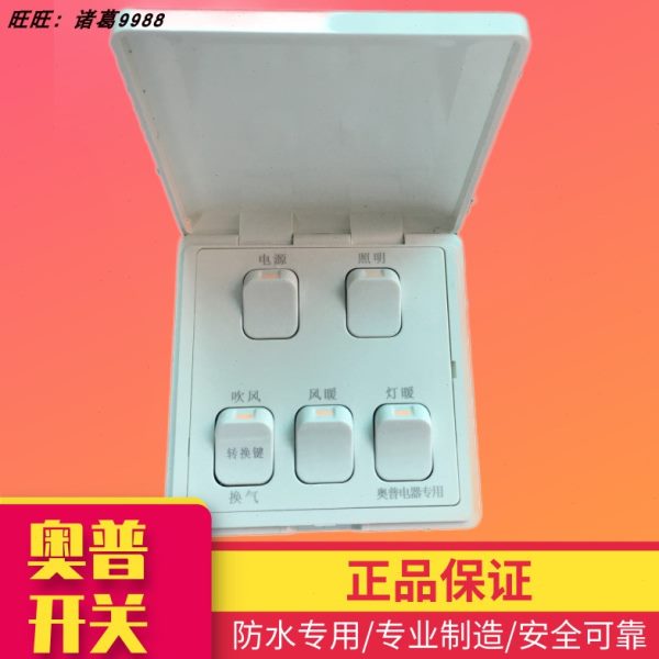 奥普浴霸正品原装5开翻盖防水灯暖风暖开关16A 1021A\B\C开关五开