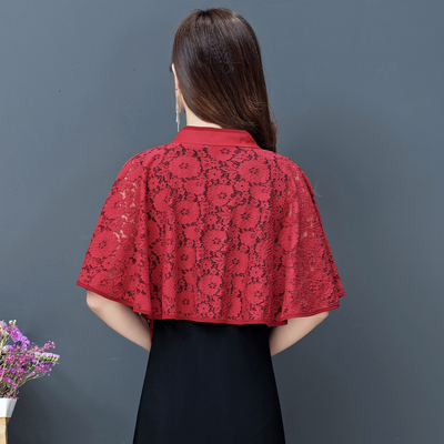 蕾丝小披肩夏季短款防晒开衫女配吊带裙子旗袍外搭外套斗篷式上衣