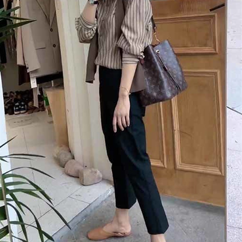 小个子七分休闲裤子女春秋新款高腰宽松八分黑色西裤直筒烟管裤xs