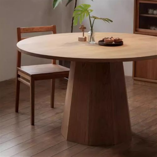 北欧实木圆桌家用原木饭桌全实木餐桌轻奢红橡木圆形小户型洽谈桌