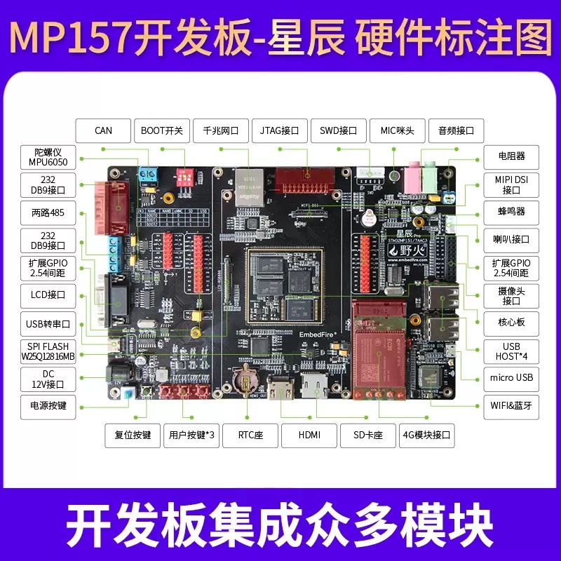 野火STM32MP157嵌入式Linux开发板ARM单片机学习板STM32MP1工控板