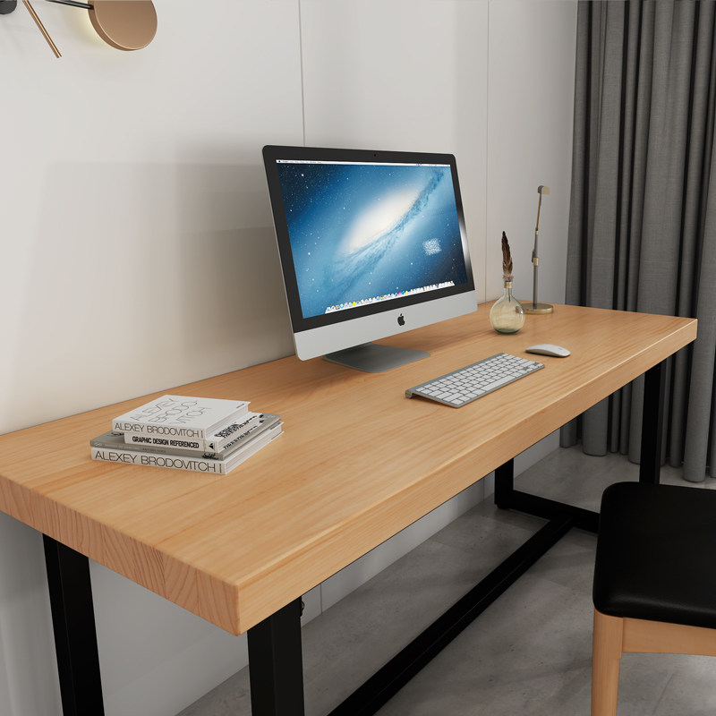 美式台式电脑桌实木书桌双人简易松木家用办公桌写字台卧室工作桌