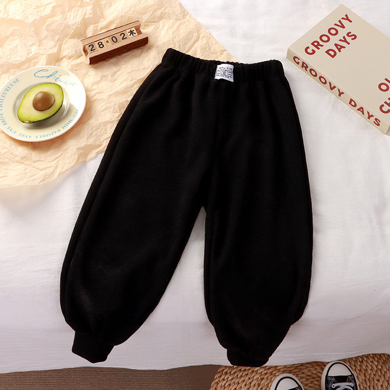 儿童春秋新款童装裤子单裤螺纹口条纹裤女童阔腿裤子男童宝宝外穿