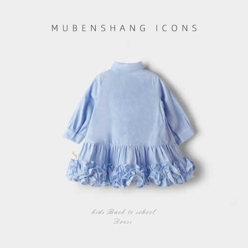 木本尚女童春秋连衣裙2025新款宝宝长袖裙子学院风儿童童装拼接款