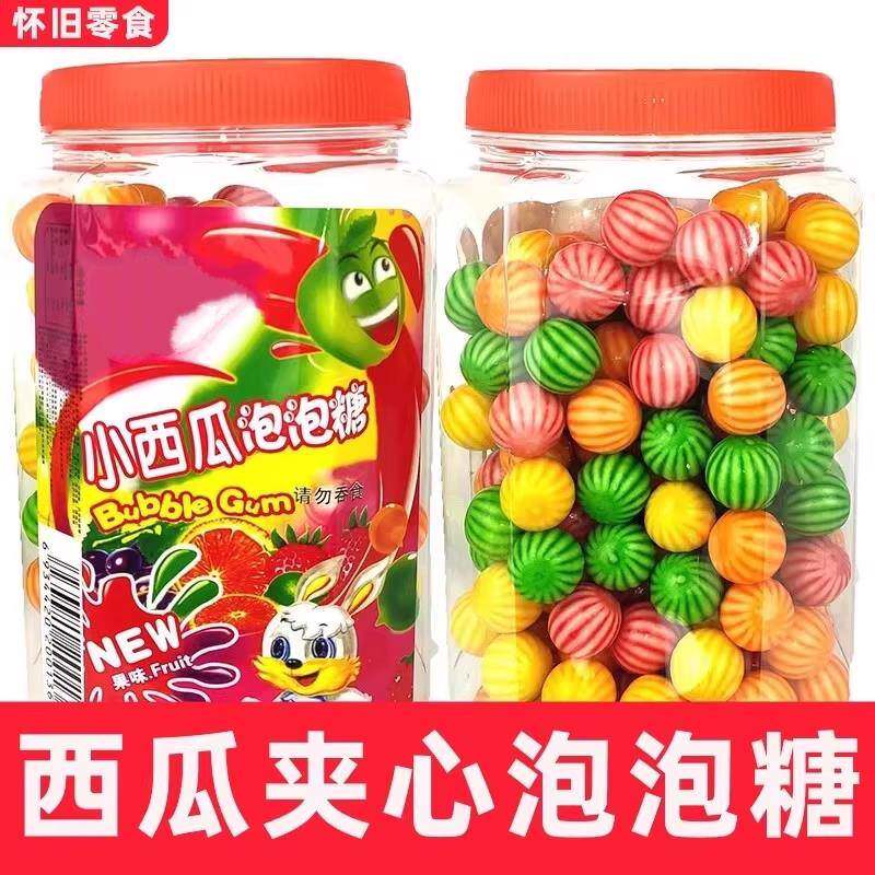 现货泡泡糖夹心空心西瓜泡泡糖桶装多口味口香糖8090后怀旧零食糖