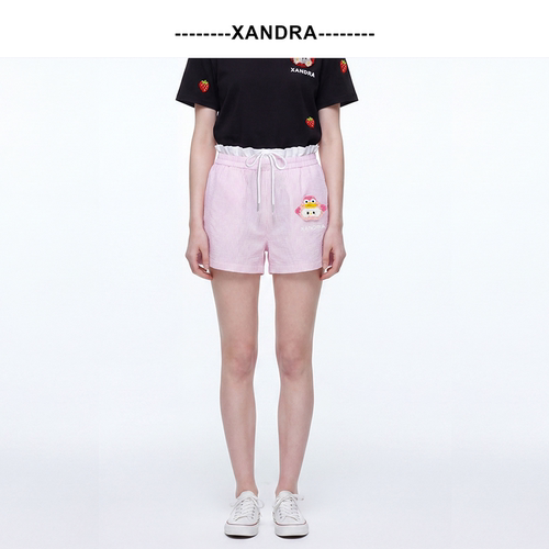 XANDRA粉蓝双色花边条纹