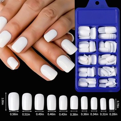 100pcs White Medium Square False Nails JFull Cover Acrylic A