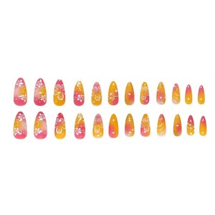Tips Pink Fake 24pcs Nail Fal Yellow Flower White IGns Blush