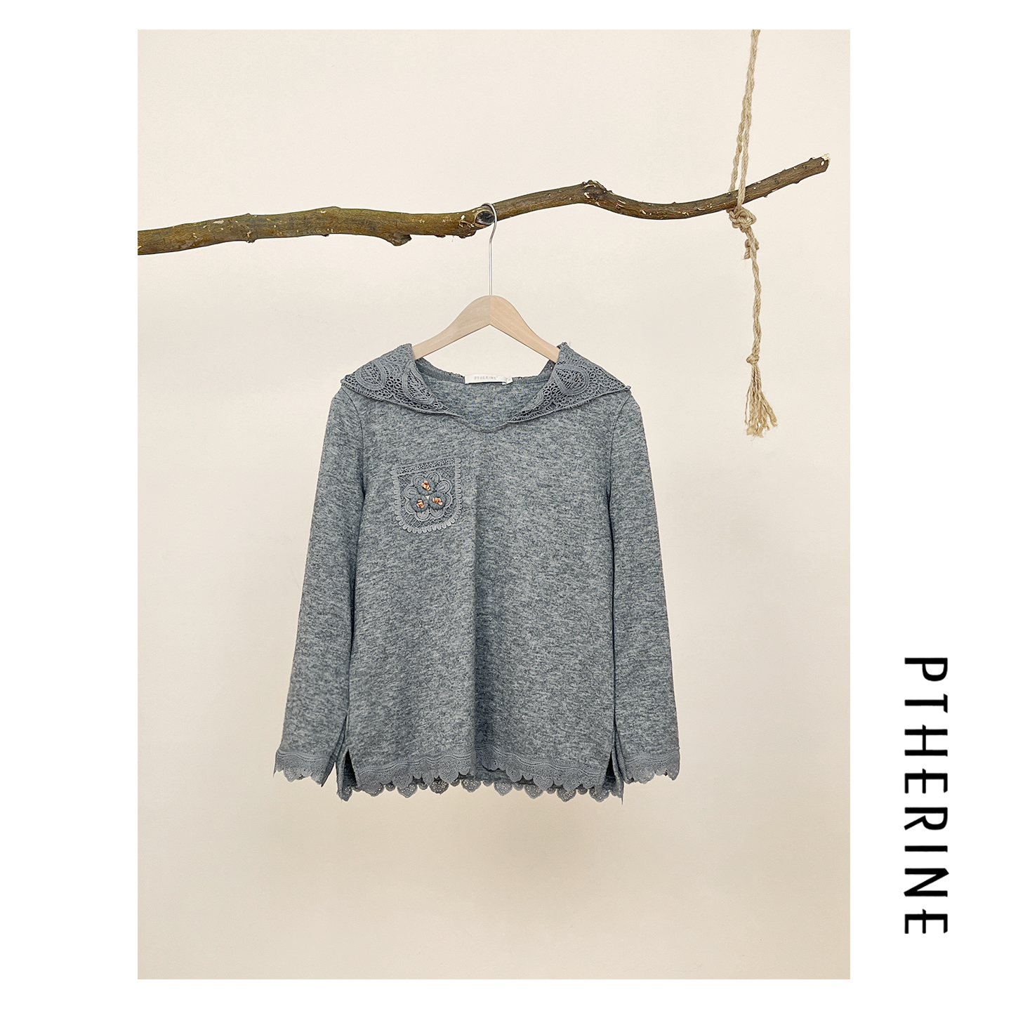 普瑟琳/PTHERINE秋冬氛围感手工扣钩花流苏·连帽上衣