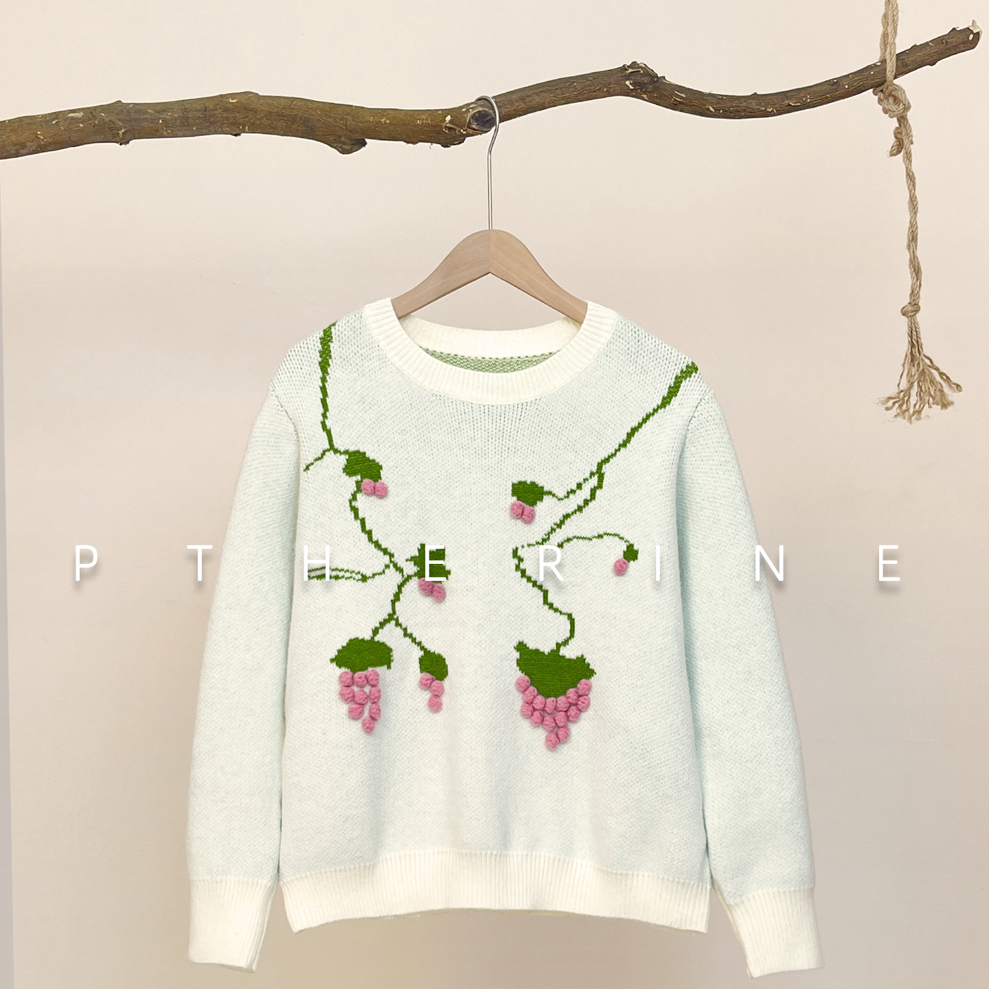 普瑟琳/PTHERINE秋冬可外穿内搭慵懒刺绣小葡萄高级感厚毛衣女款