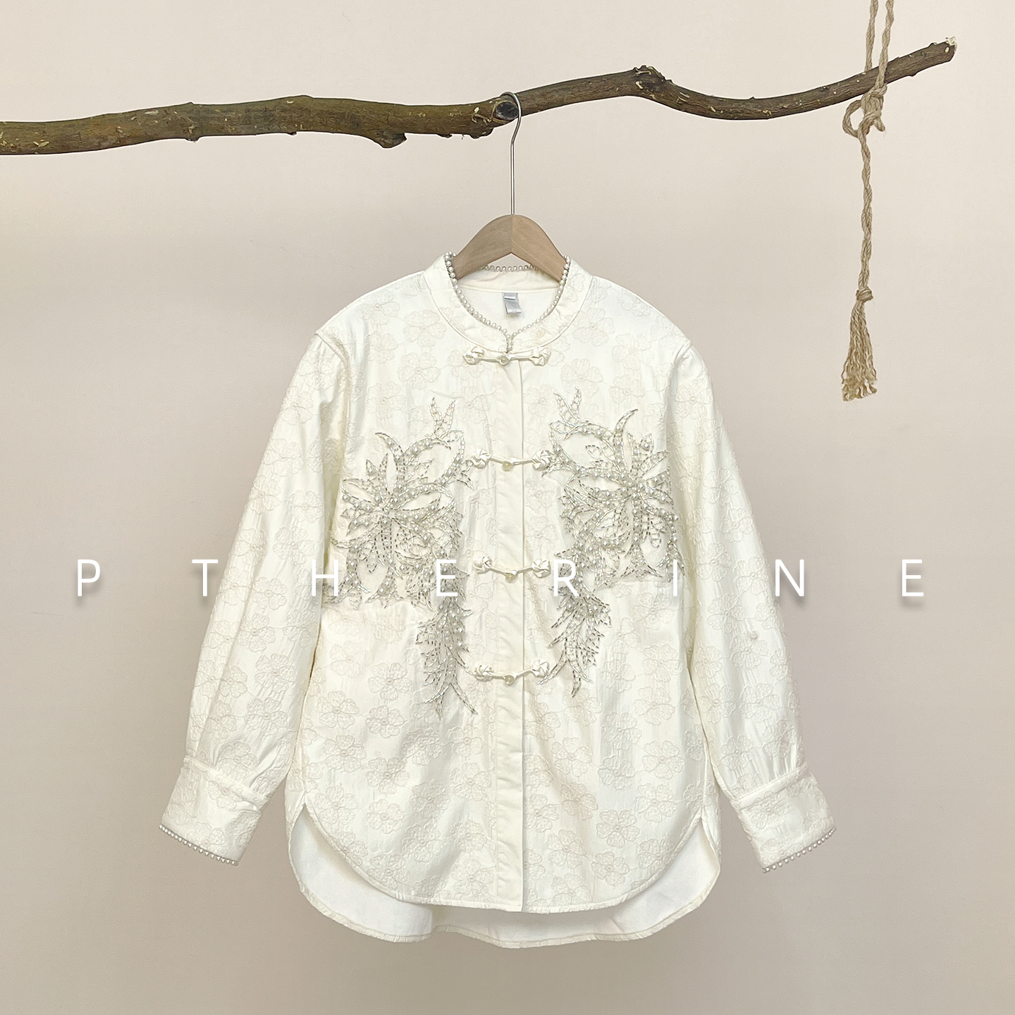 普瑟琳/PTHERINE重工树叶钉珠国风百搭衬衫
