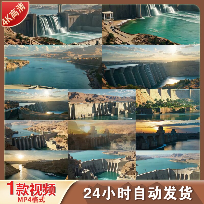 高清阿斯旺水坝航拍日落水利工程发电设施无人机峡谷湖泊视频素材