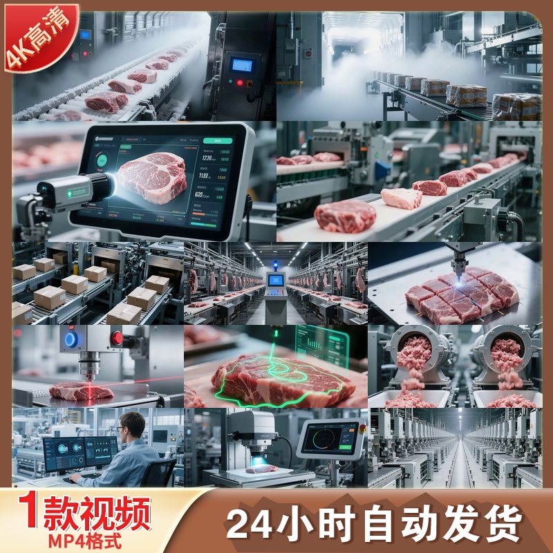 高清肉类加工自动化生产线冷冻真空包装技术设备机械视频素材