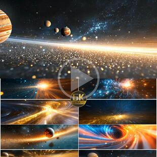 4K星际穿越宇宙飞船视频太空云系时光隧道黑洞粒子特效商用素材