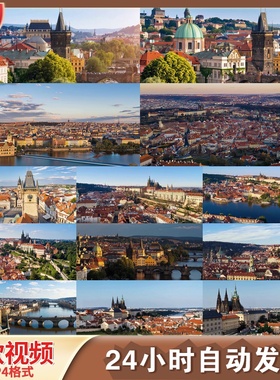 高清布拉格航拍捷克城市景观欧洲建筑红色屋顶伏尔塔瓦河视频素材