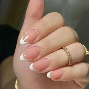 Fdrench with Almond Fake Nails Glue 24Pcs Press False