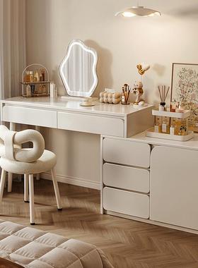 实木奶油风梳妆台卧室现代简约2023新款轻奢斗柜化妆台一体化妆桌