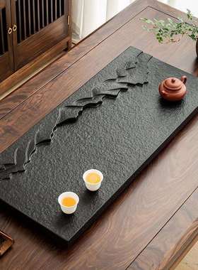 天然整块乌金石茶盘家用现代办公室轻奢石头茶台石材高级直销