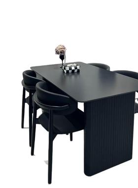 极简意式纯黑岩板餐桌家用小户型餐椅家用4个6个装饭桌长方形