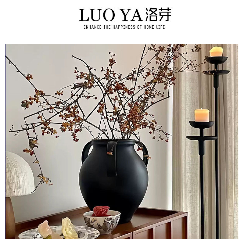 中古风轻奢陶瓷花瓶民宿客厅餐桌装饰摆件干花仿真花插花器陶罐