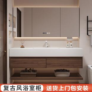 中古风洗手池陶瓷一体盆卫生间浴室柜组合岩板热弯洗漱台组合