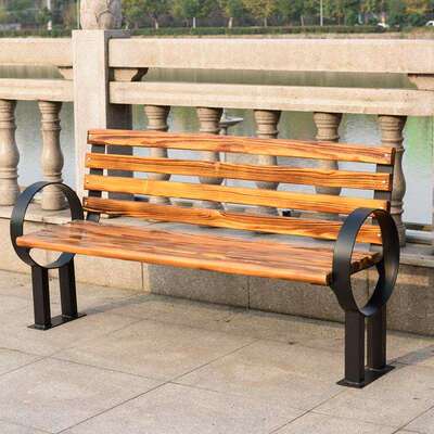 17069蓝麦焊接脚防腐木直销户外公园椅广场休闲长凳子