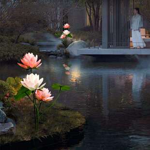 户外庭院灯荷花莲花灯防水自动开花公园庭院景观装饰灯池边草坪灯