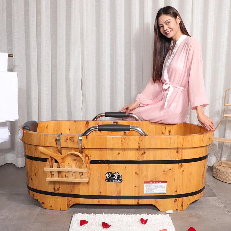 悦享香柏木泡澡洗澡沐浴桶老年人矮款扶手实木浴桶