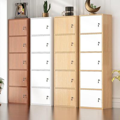 多层书柜书架带门实木色简易置物柜收纳柜简约现代墙角柜子储物柜